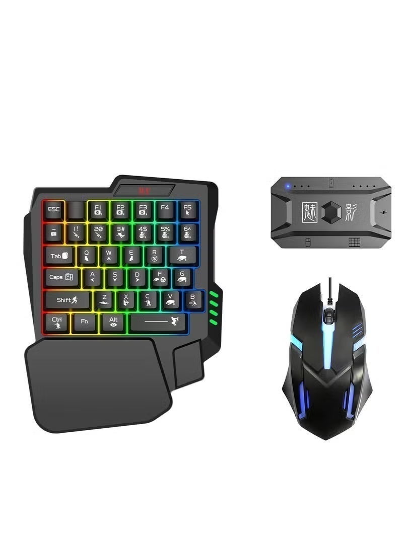 مجموعة لوحة مفاتيح وفأرة للألعاب، مع محول فأرة، لوحة مفاتيح صغيرة محمولة بإضاءة خلفية بألوان قوس قزح، 36 مفتاحًا، تصميم ميكانيكي، تدعم تخصيص الأزرار، لأجهزة أندرويد والكمبيوتر الشخصي. - Image 1